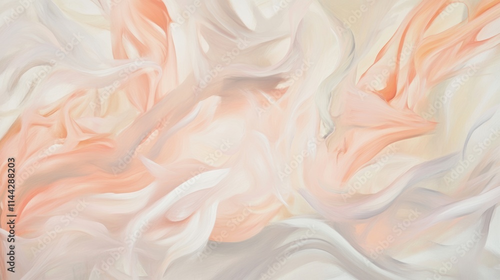 Abstract swirling strokes of pale pink, peach, and ivory blend seamlessly, mimicking wind-blown petals in a soft, playful composition evoking gentle energy and motion. Abstract swirling strokes of pale pink, peach, and ivory blend seamlessly, mimicking wind-blown petals in a soft, playful composition evoking gentle energy and motion.