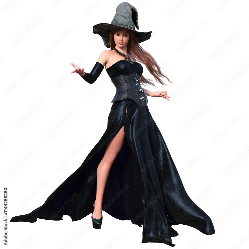3d rendered fantasy female character with a long black dress and a corset isolated on transparent background 3d rendered fantasy female character with a long black dress and a corset isolated on transparent background