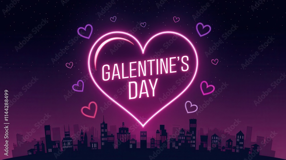 Fototapeta premium A Glowing Neon Heart Skyline Celebrating Galentine s Day in the City