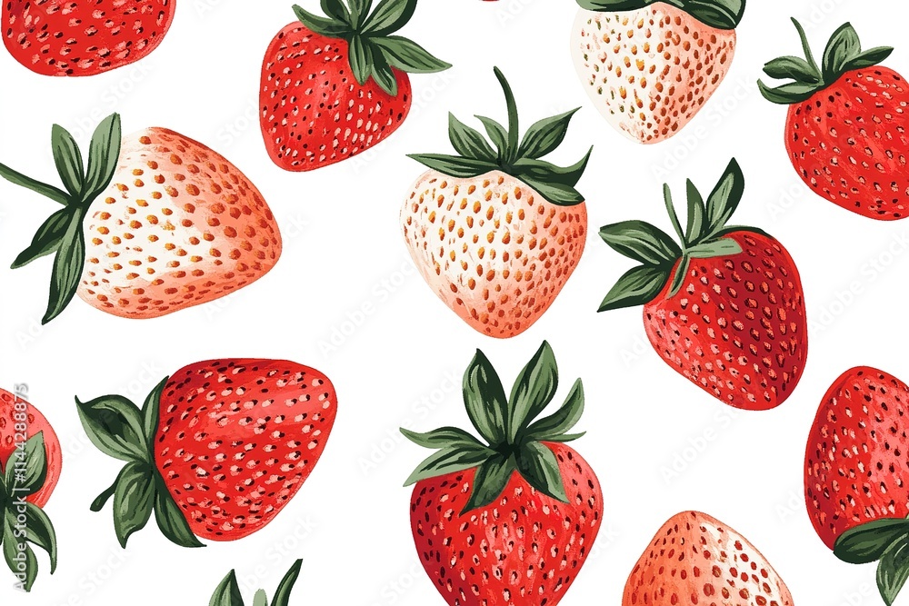 Watercolor Strawberry Pattern on White Background Watercolor Strawberry Pattern on White Background