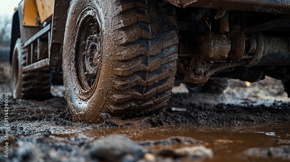 Close-up of muddy off-road vehicle tire. (2) Close-up of muddy off-road vehicle tire. (2)