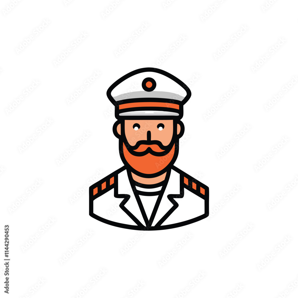 Boat charter captain logo. Mustache bearded sailor icon. Vintage nautical seafarer symbol. Vector illustration. Boat charter captain logo. Mustache bearded sailor icon. Vintage nautical seafarer symbol. Vector illustration.