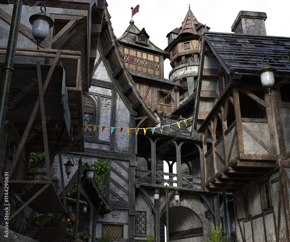 3D rendered medieval town as a backdrop isolated on transparent background 3D rendered medieval town as a backdrop isolated on transparent background