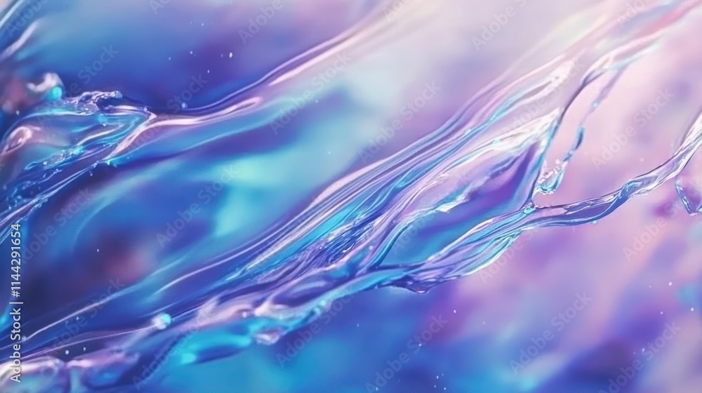 Obraz premium Abstract metallic waves in shades of blue, purple, and orange with smooth, reflective surfaces creating a futuristic, fluid design. Concept: luxury, modernity.
