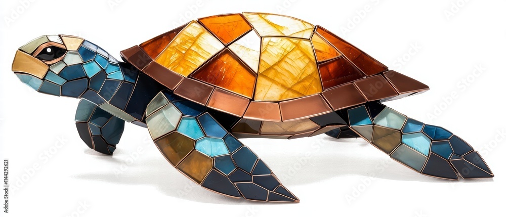 Artistic turtle sculpture display gallery stained glass artwork contemporary environment close-up perspective marine conservation Artistic turtle sculpture display gallery stained glass artwork contemporary environment close-up perspective marine conservation