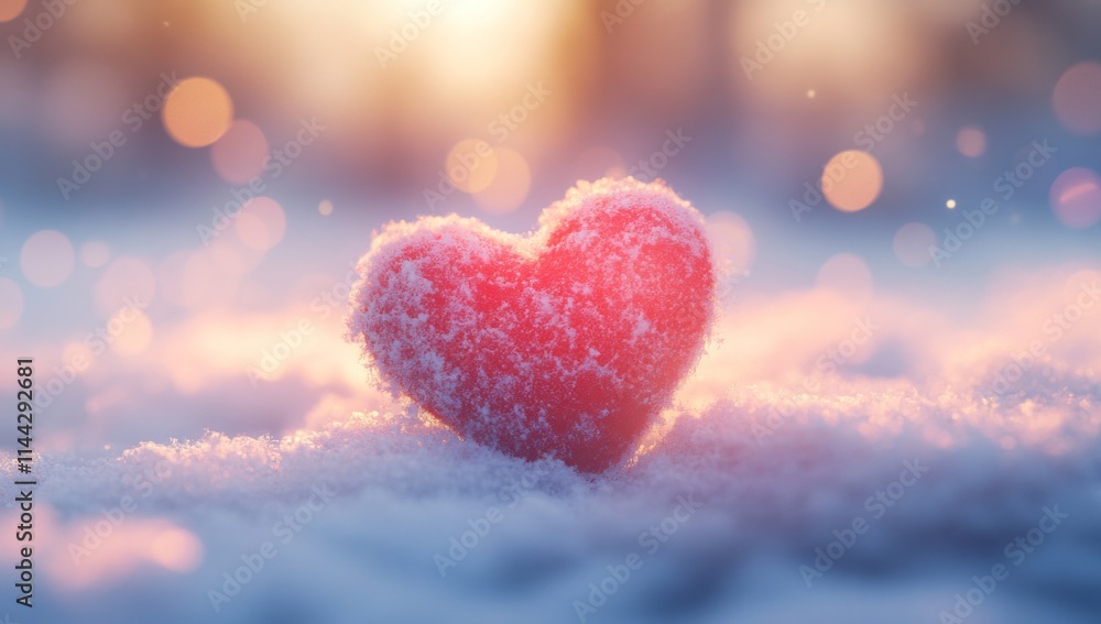 photo of red heart on snow background, Valentine's Day concept photo of red heart on snow background, Valentine's Day concept