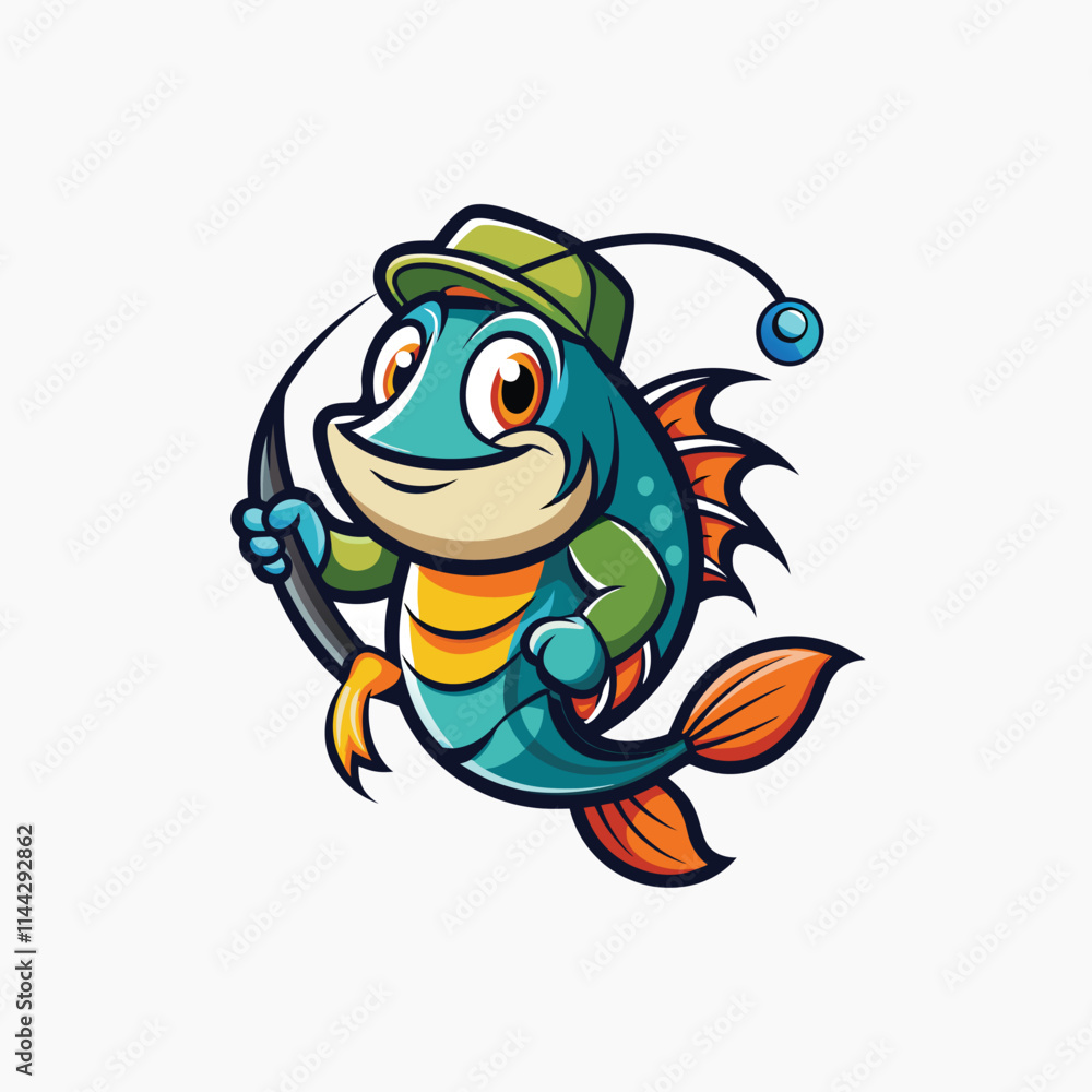 Obraz premium Rainbow Trout Fish Swimming Catching the Fishing Lure. The Fishing Lure Graphic Design. Vector Hand Drawn Illustration Isolated On Transparent Background