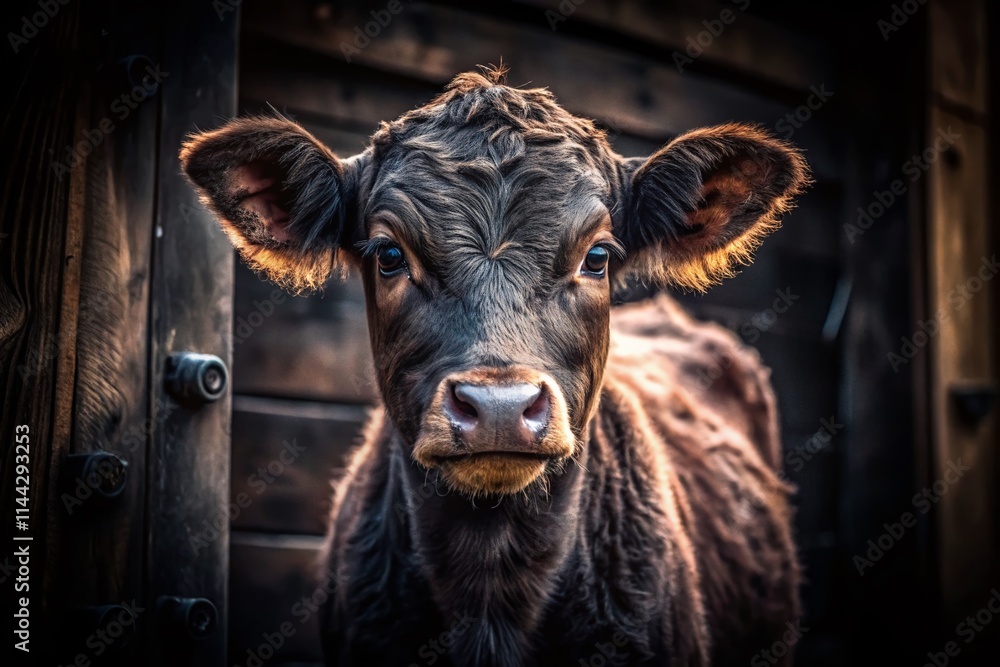 Angus Calf Portrait: Negative Space, Black and White Farm Animal Photography Angus Calf Portrait: Negative Space, Black and White Farm Animal Photography