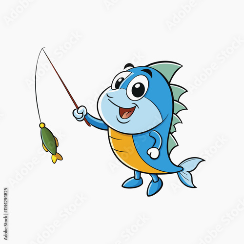 Catfish Catching The Fishing Lure Graphic Design. vector cartoon illustration isolated on white background