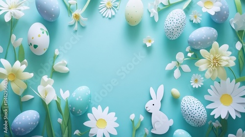 create paper cut style vector ester day card flat design, with leaving room for overlaying ad text