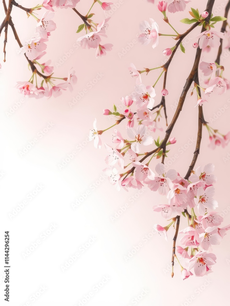 Delicate pink cherry blossoms forming a vibrant spring border against a soft background, banner, macro, pink flowers Delicate pink cherry blossoms forming a vibrant spring border against a soft background, banner, macro, pink flowers