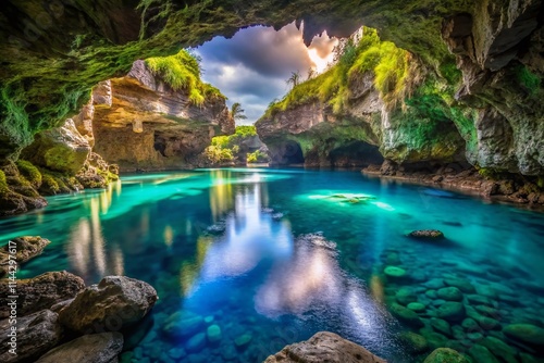 Avaiki Cave Niue Swimming Hole Long Exposure Photography - South Pacific Island Paradise photo