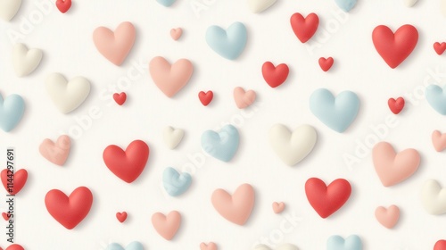 Pastel Hearts Scattered Across White Background