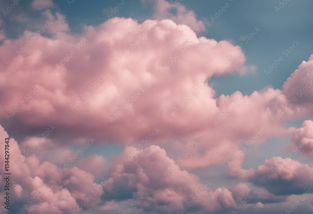 Beautiful background image of a romantic blue sky with soft fluffy pink clouds Panoramic natural vie Beautiful background image of a romantic blue sky with soft fluffy pink clouds Panoramic natural vie