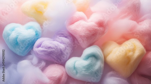 Pastel Hearts Shaped Fluffy Cotton Candy Background