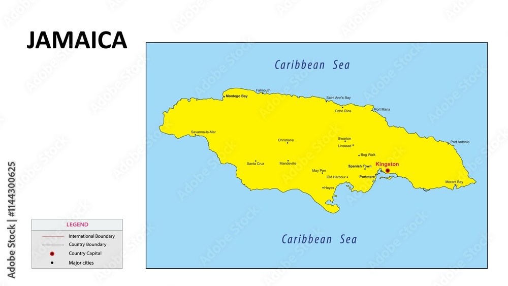 Jamaica Map. Major cities in Jamaica. Political map of Jamaica with border and neighbouring countries. Jamaica Map. Major cities in Jamaica. Political map of Jamaica with border and neighbouring countries.