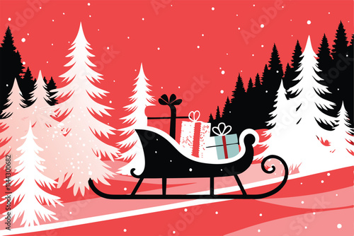A nostalgic Christmas scene featuring an antique sleigh laden with presents, snow-covered Victorian houses in the background, and a warm, inviting glow.