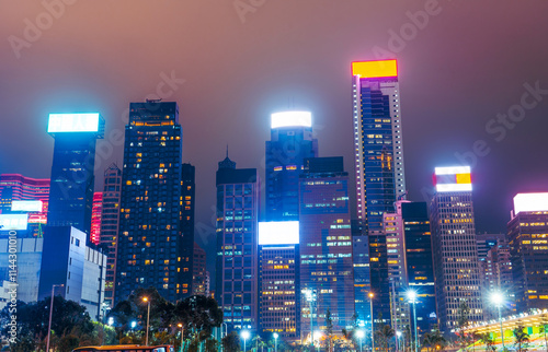 Wallpaper Mural Hong Kong at night view on skyscrapers silhouette buildings backlit light Torontodigital.ca