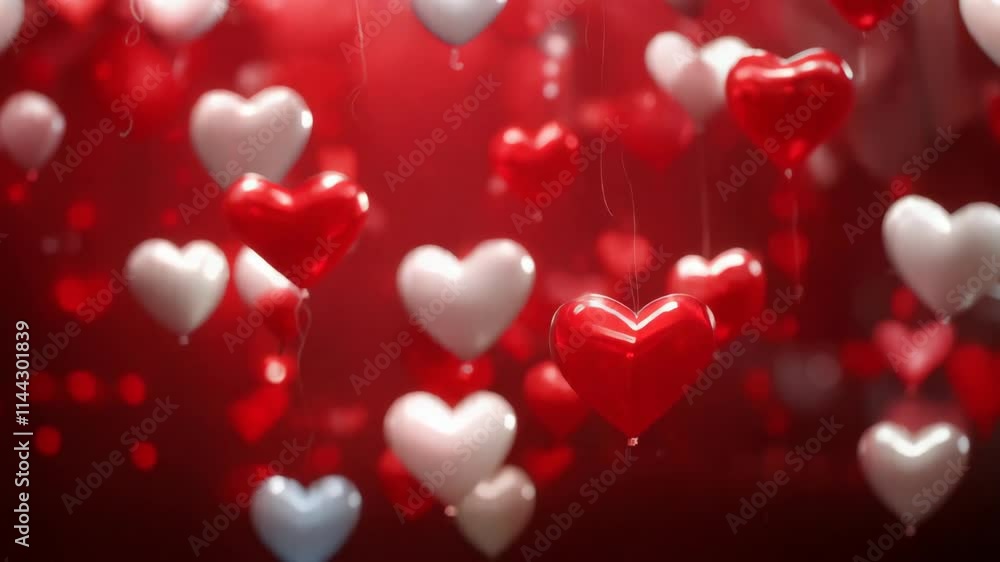 Red and white heart balloons floating in a vibrant valentine's day celebration Red and white heart balloons floating in a vibrant valentine's day celebration
