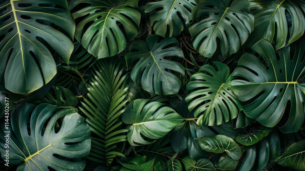 custom made wallpaper toronto digitalLush green tropical leaves in a vibrant close-up shot