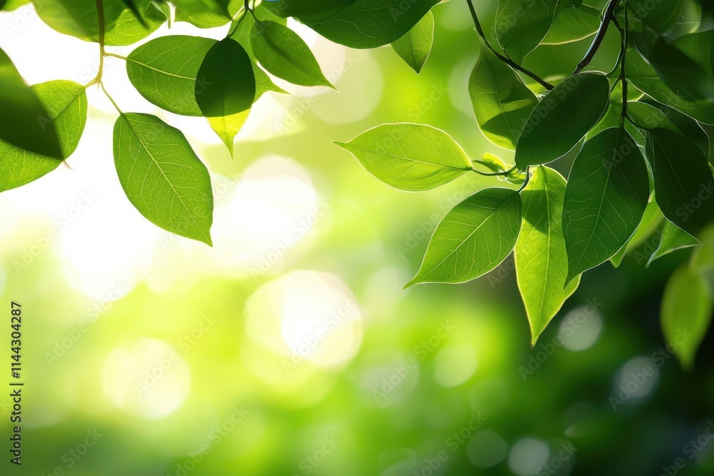 Bright Green Leaves with Soft Light in a Natural Setting Bright Green Leaves with Soft Light in a Natural Setting