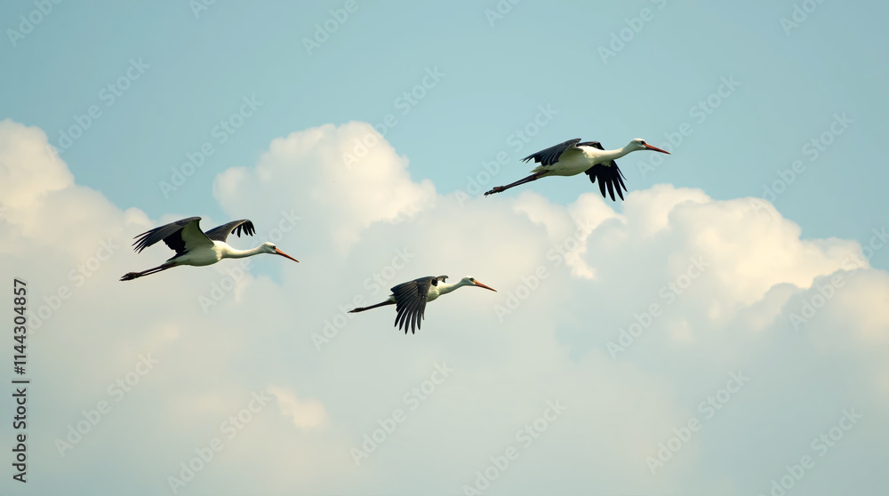 Migrating Storks in a Blue Sky Migrating Storks in a Blue Sky