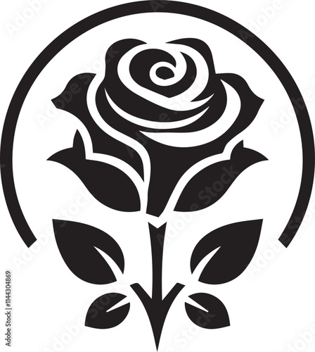 black and white flower, Flower logo vector, rose vector illustration, rose flower silhouette vector icon black and white photo