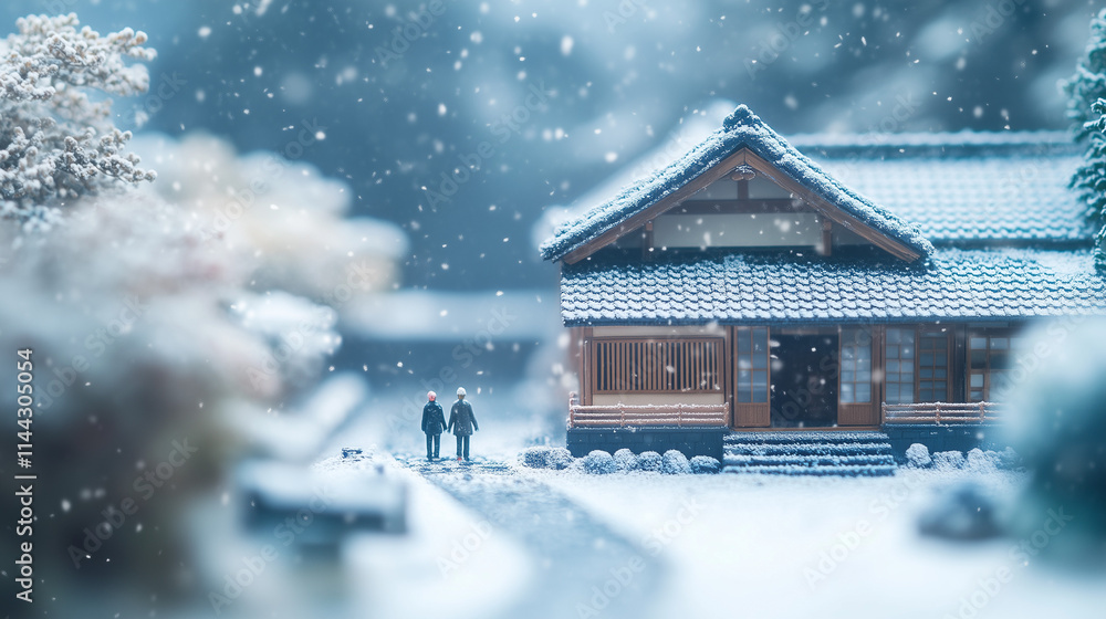 Miniature Winter Wonderland - Snowy Shrine and People Miniature Winter Wonderland - Snowy Shrine and People
