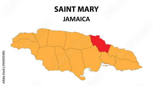Saint Mary Map is highlighted on the Jamaica map with detailed state and region outlines.