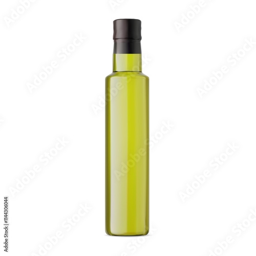 Olive oil bottle green glass vector mockup. Realistic 3d illustration of natural vegetarian extra virgin vegetable oil jar for mediterranian or italian kitchen. Cooking product brand bottle