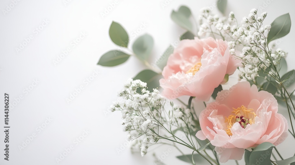Delicate Pink Peonies and Baby Breath Flowers Delicate Pink Peonies and Baby Breath Flowers