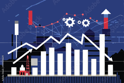 Generate a detailed background image of an economic graph depicting various industry sectors' performance, showcasing fluctuating lines and data points.