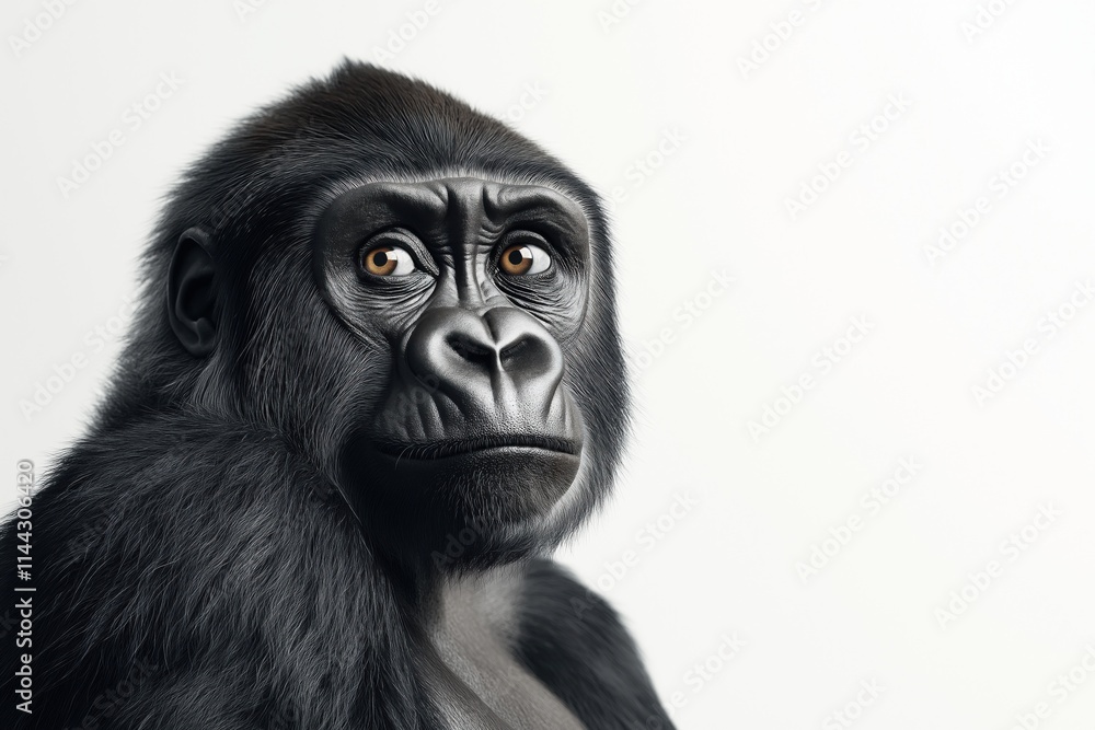 Studio photo of a gorilla isolated against a white background. Wildlife and conservation concept, space for copy. Studio photo of a gorilla isolated against a white background. Wildlife and conservation concept, space for copy.