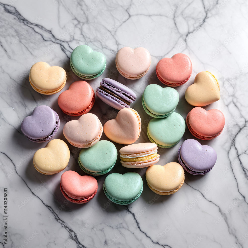 Fototapeta premium heart shaped macarons on a marble slab
