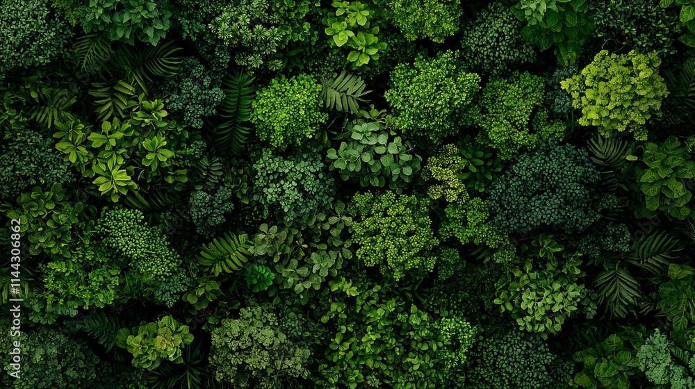 Lush green foliage wall, overhead view. Lush green foliage wall, overhead view.