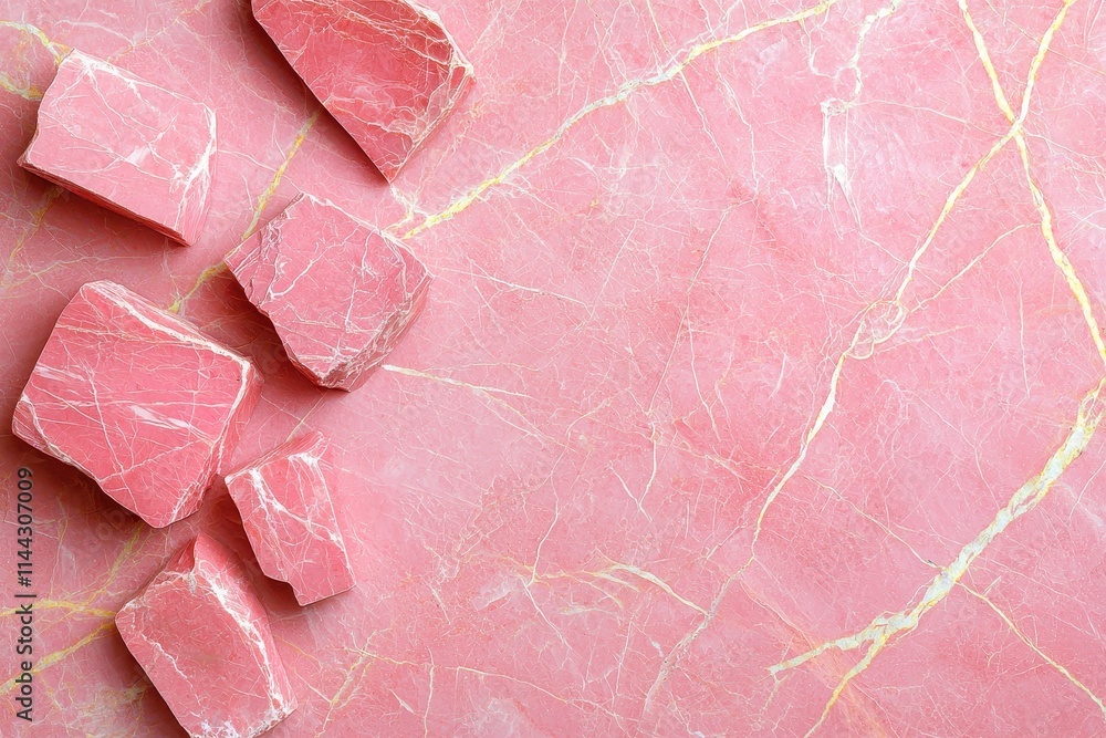 Pink Marble Rocks on Soft Pink Background with White Veins Pink Marble Rocks on Soft Pink Background with White Veins