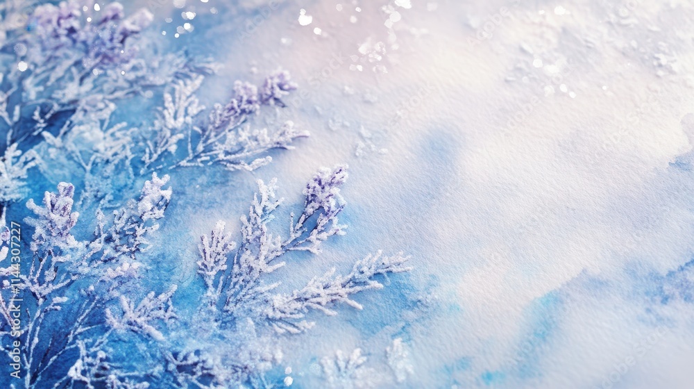 Fototapeta premium Blue and Purple Winter Landscape with Frosted Plant Details