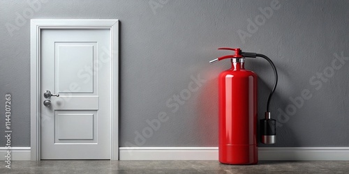 Wallpaper Mural Candid Red Fire Extinguisher Gray Wall White Door Stock Photo - Safety Equipment Image Torontodigital.ca
