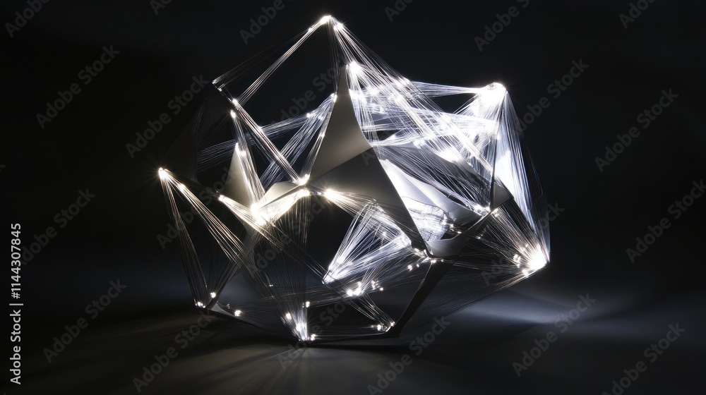 A luminous geometric sculpture with intricate lines and glowing nodes. A luminous geometric sculpture with intricate lines and glowing nodes.