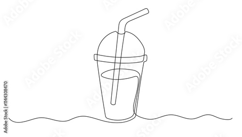 Drink glass one continuous line illustration. Hand drawn doodle sketch of soda on white background