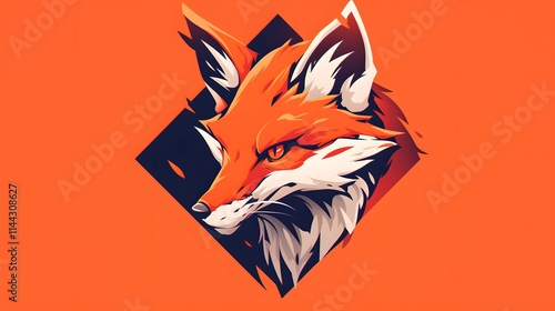 Simple fox head cartoon design within a square frame for logo or decorative use photo