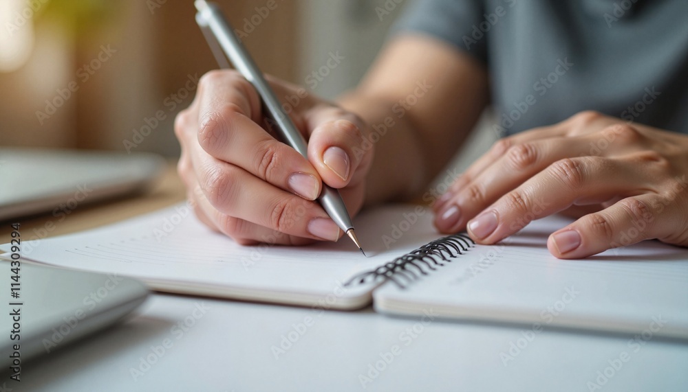 Hands writing notes in a spiral notebook Hands writing notes in a spiral notebook