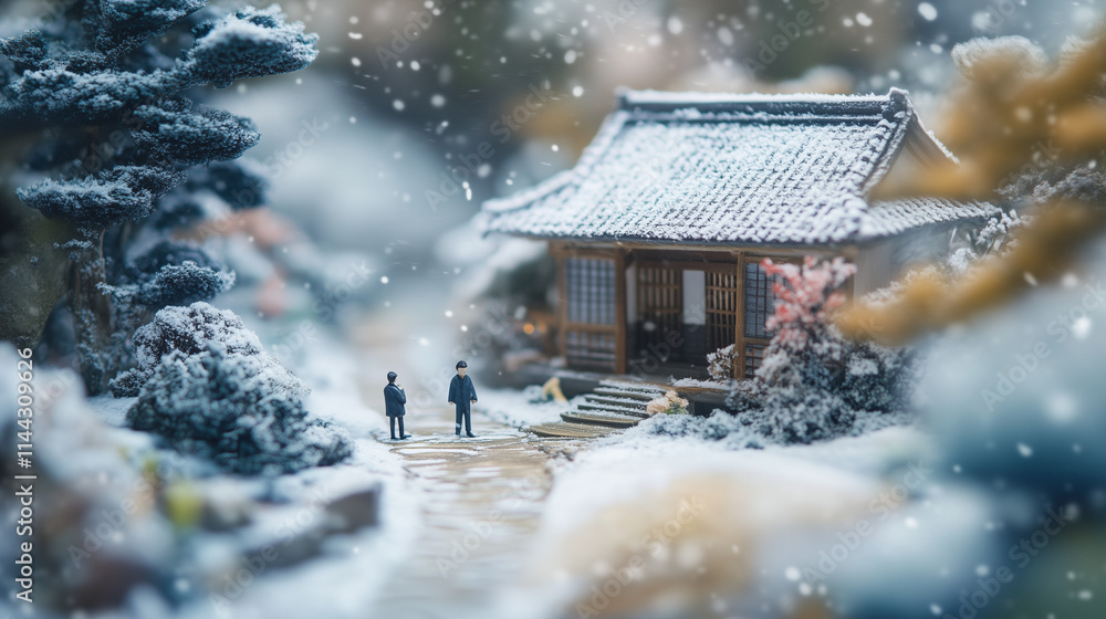 Miniature Winter Wonderland - Snowy Shrine and People Miniature Winter Wonderland - Snowy Shrine and People
