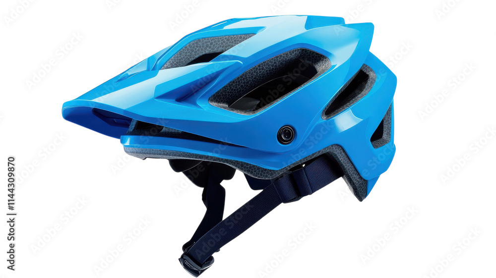 Naklejka premium Stylish and Durable Lightweight Mountain Bike Helmet in Blue Ideal for Off-Road Adventures and Safety on the Trails.