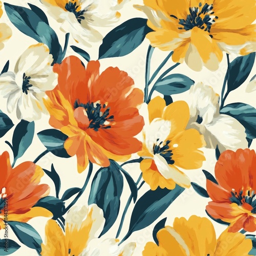 Beautiful trendy flower pattern. Big flowers. Fashionable template for design.