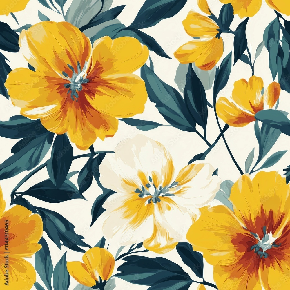 Fototapeta premium Beautiful trendy flower pattern. Big flowers. Fashionable template for design.