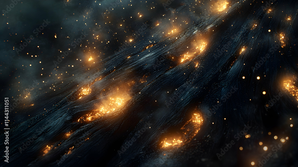 Naklejka premium Burning embers glowing in the dark, smoky texture.