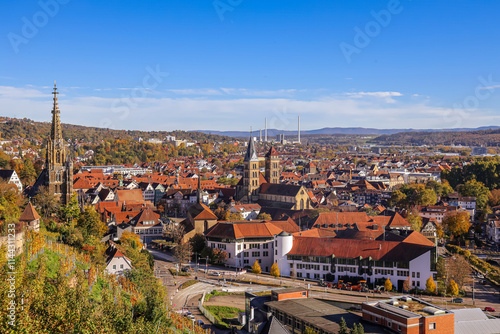 The scenic view of old town of Esslingen from hill. Esslingen am Neckar is a town in the Stuttgart Region of Baden-Württemberg, Germany.