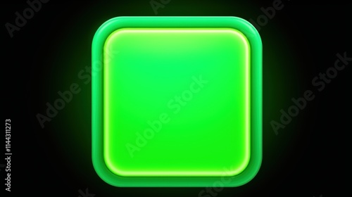 Luminous Green Square on a Black Background, Modern Art Element