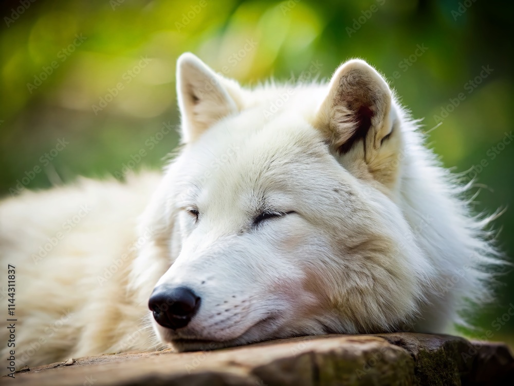 Close-Up Tilt-Shift White Wolf Sleeping Portrait - Peaceful Wildlife Photography Close-Up Tilt-Shift White Wolf Sleeping Portrait - Peaceful Wildlife Photography